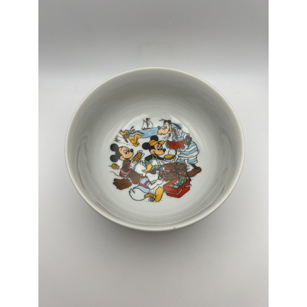 Vintage Disney Mickey Minnie Porcelain Childrens Bowl Goofy Donald Pluto Japan